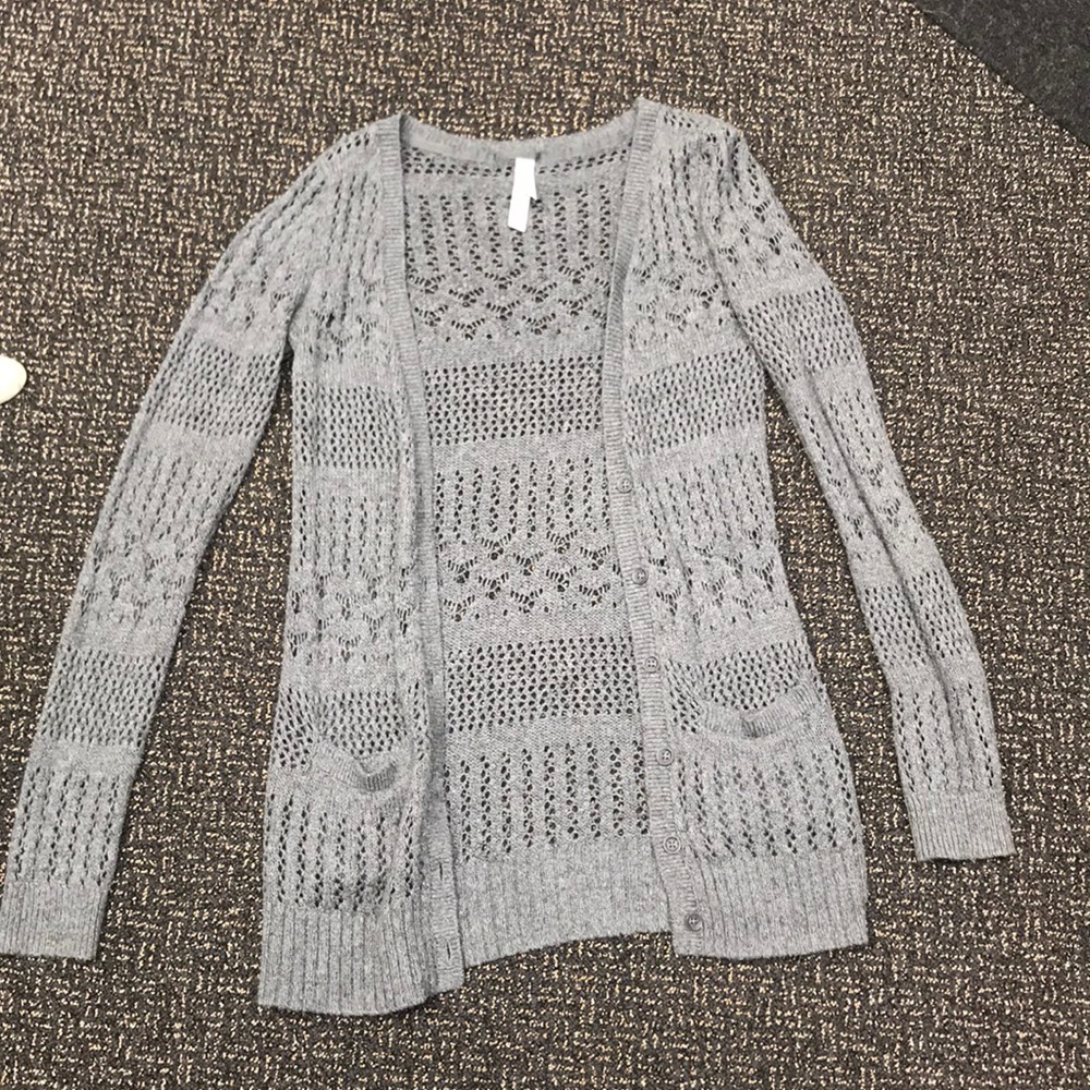 gray crochet sweater